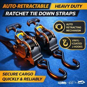 Heavy Duty Self Retractable Ratchet Straps (2-Pack)